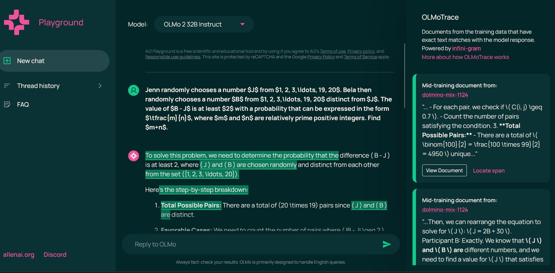 OLMoTrace preview screenshot